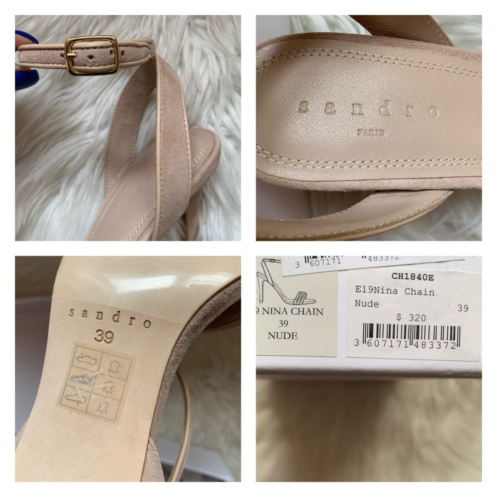 *SOLD* New! SANDRO Paris Nina Chain Tan Suede Sandals - Picture 13 of 14